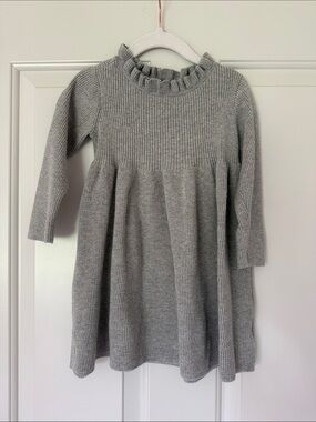 GAP Girls' Grey Ribbed Knit Dress with Ruffle Neck
